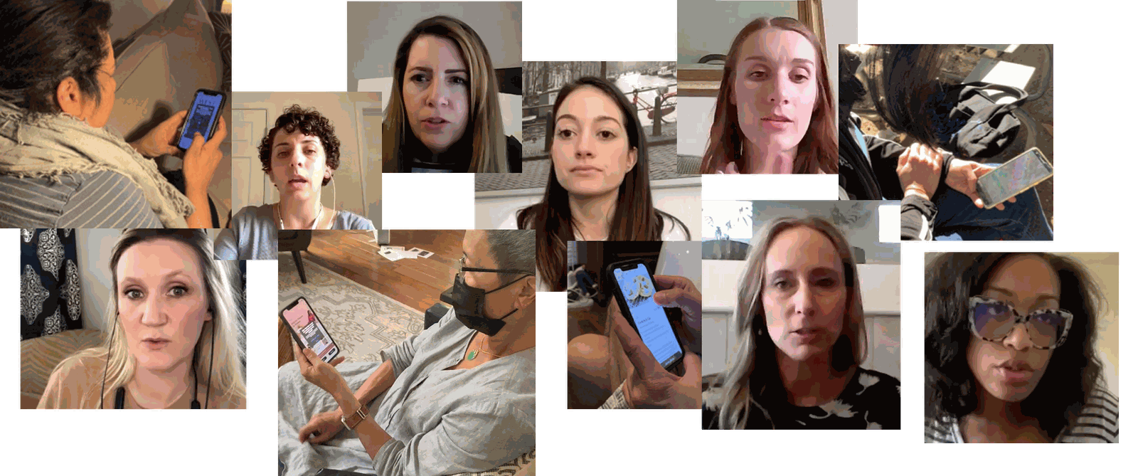 Collage of video-call and phone-in-hand photos from buyer and seller research interviews.